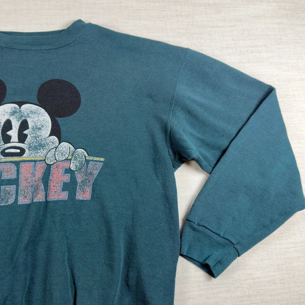 Vintage Mickey Mouse Disney Graphic Sweatshirt Teal Green Pullover Crewneck L